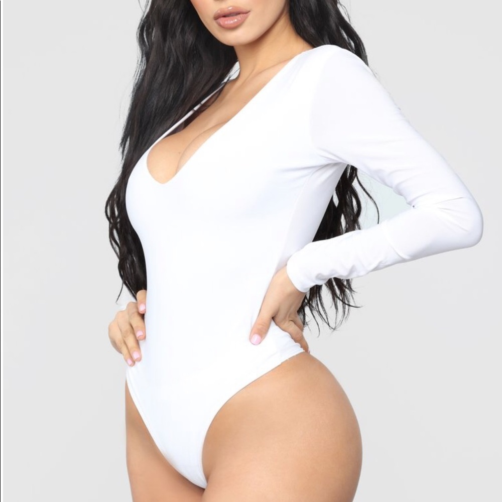 White V Neck Bodysuit - Picture 2 of 8